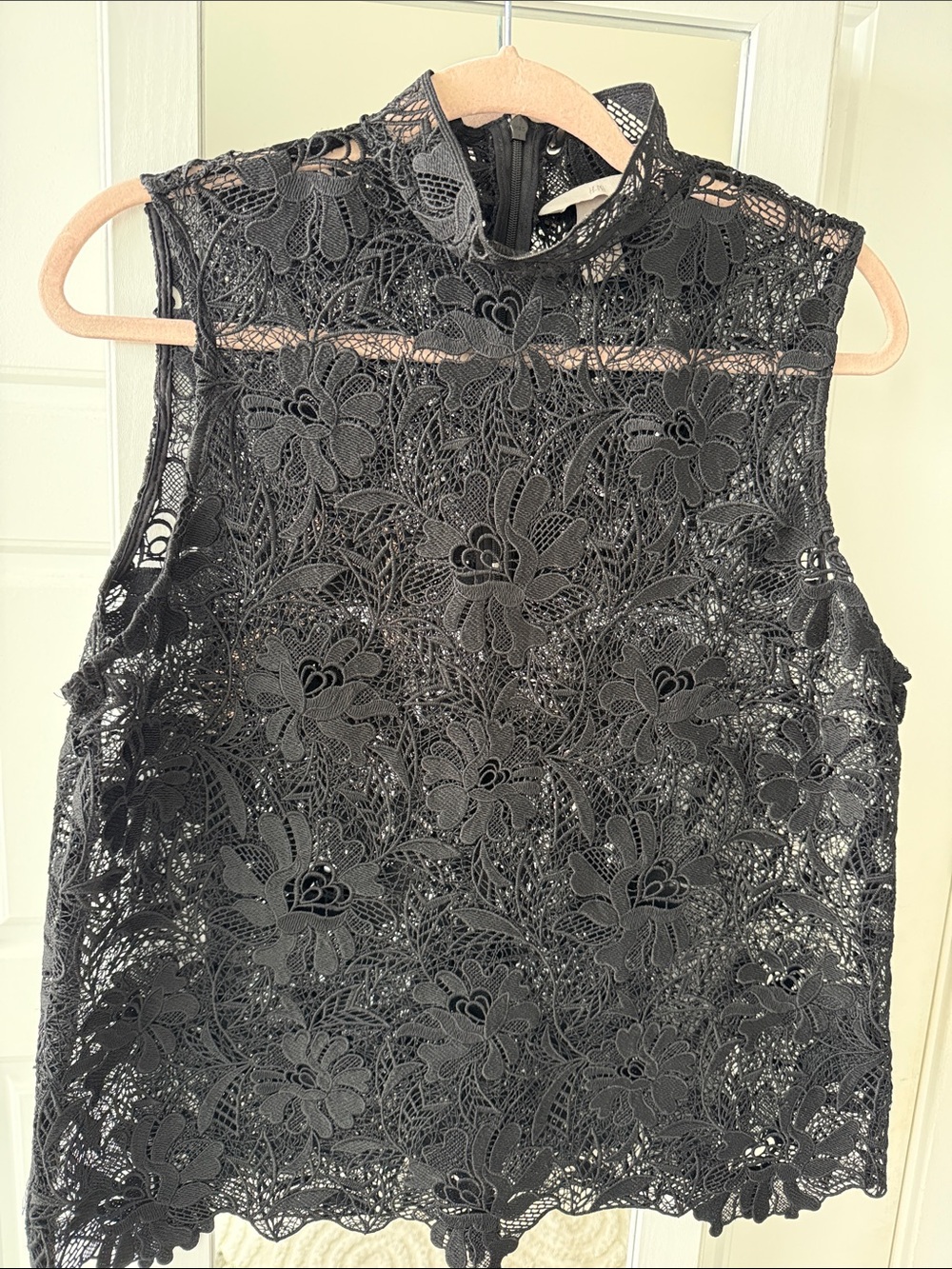 H&M Black Floral Lace Mock Neck Camisole